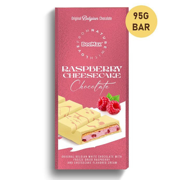 Beemax White Chocolate Cheesecake with Raspberry Cream Filling (95g Bar)